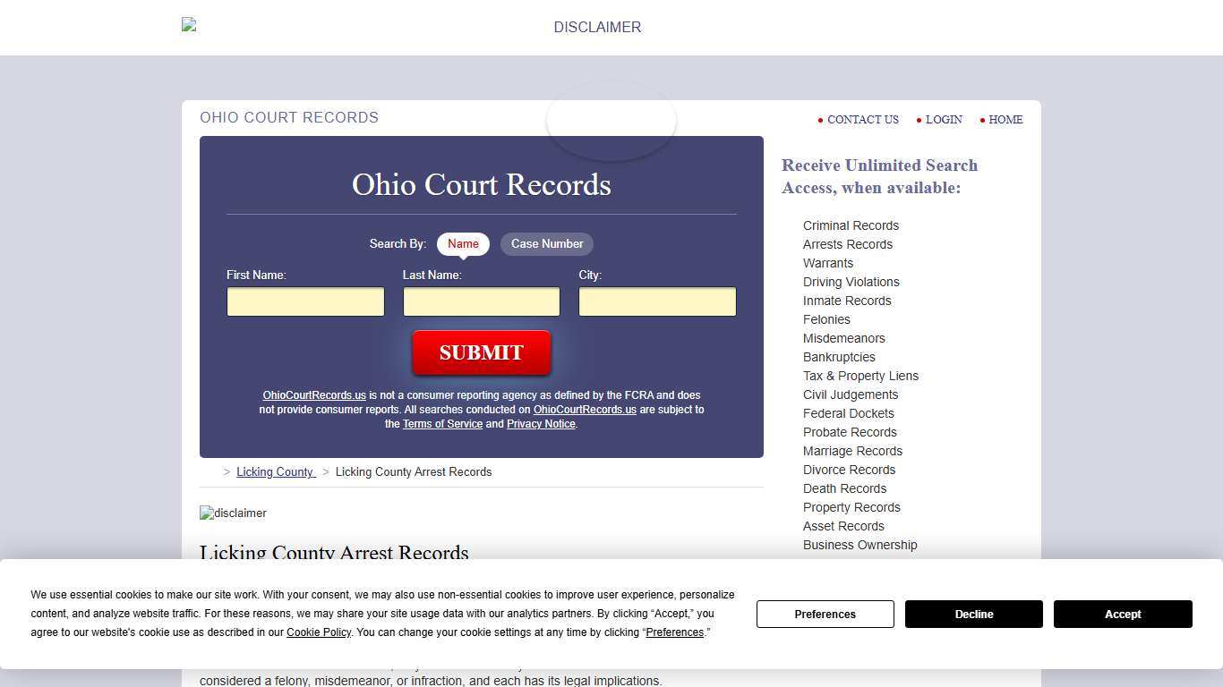 Licking County Arrest Records | OhioCourtRecords.us